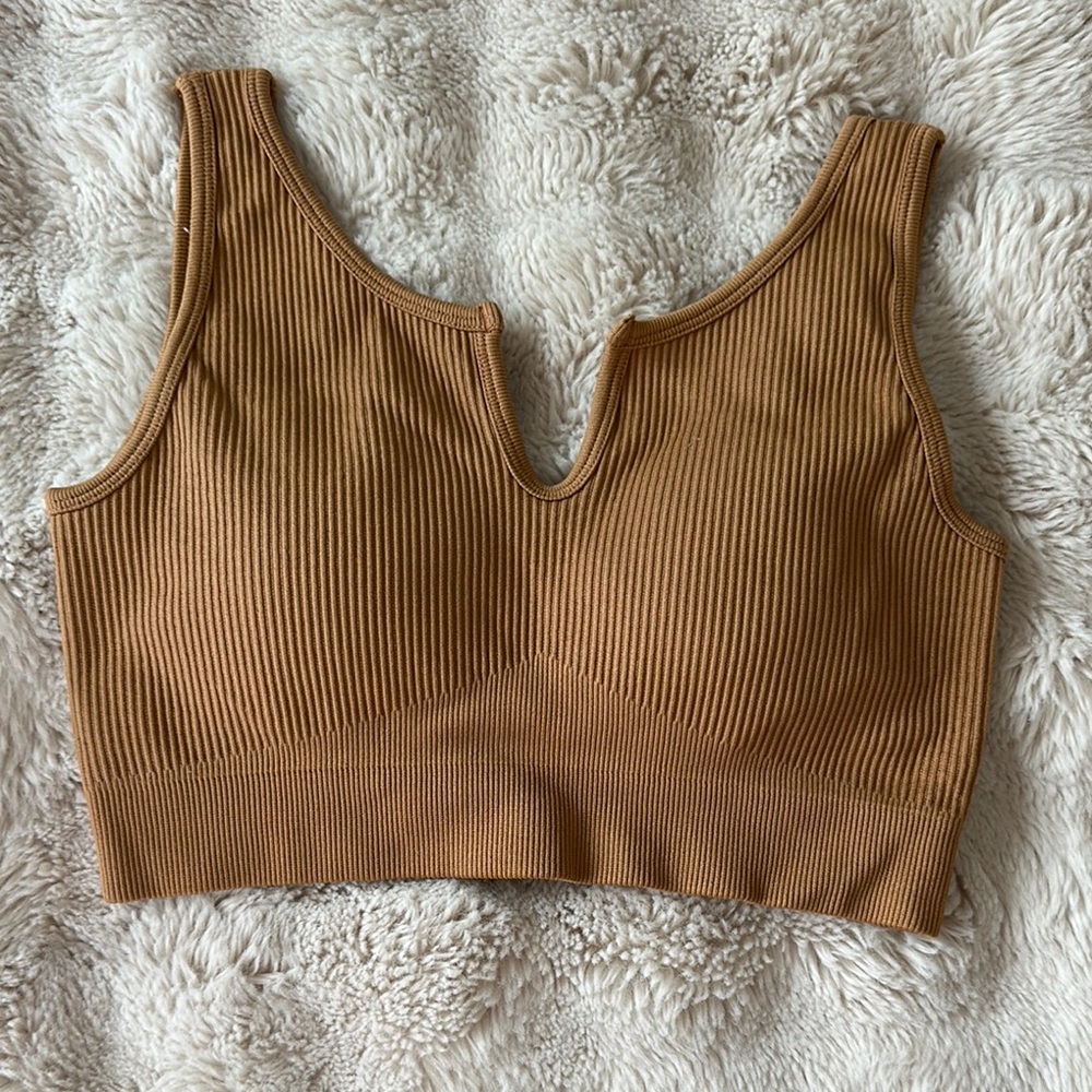 Brown Ribbed Crop Top